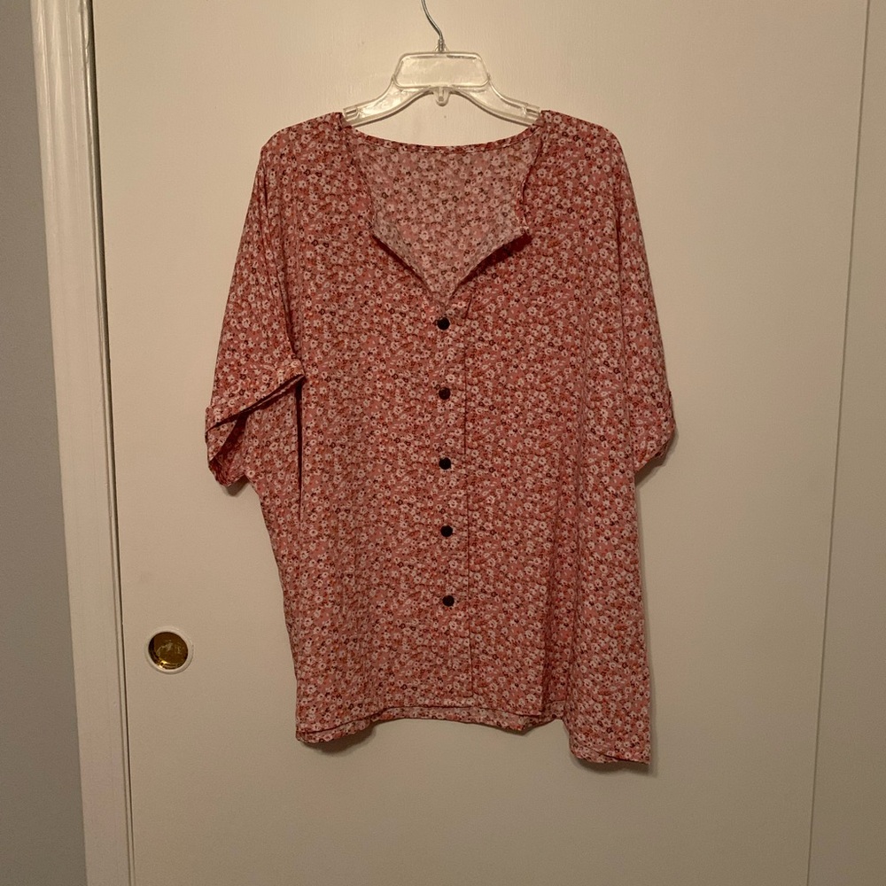 Pink & White Floral Button-Up Top
